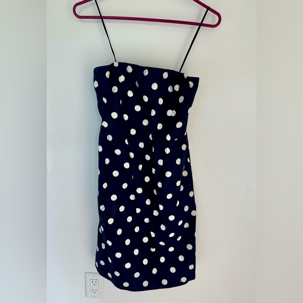 J.Crew Strapless Blue + White Polka Dot Dress Sz 4 NWT
